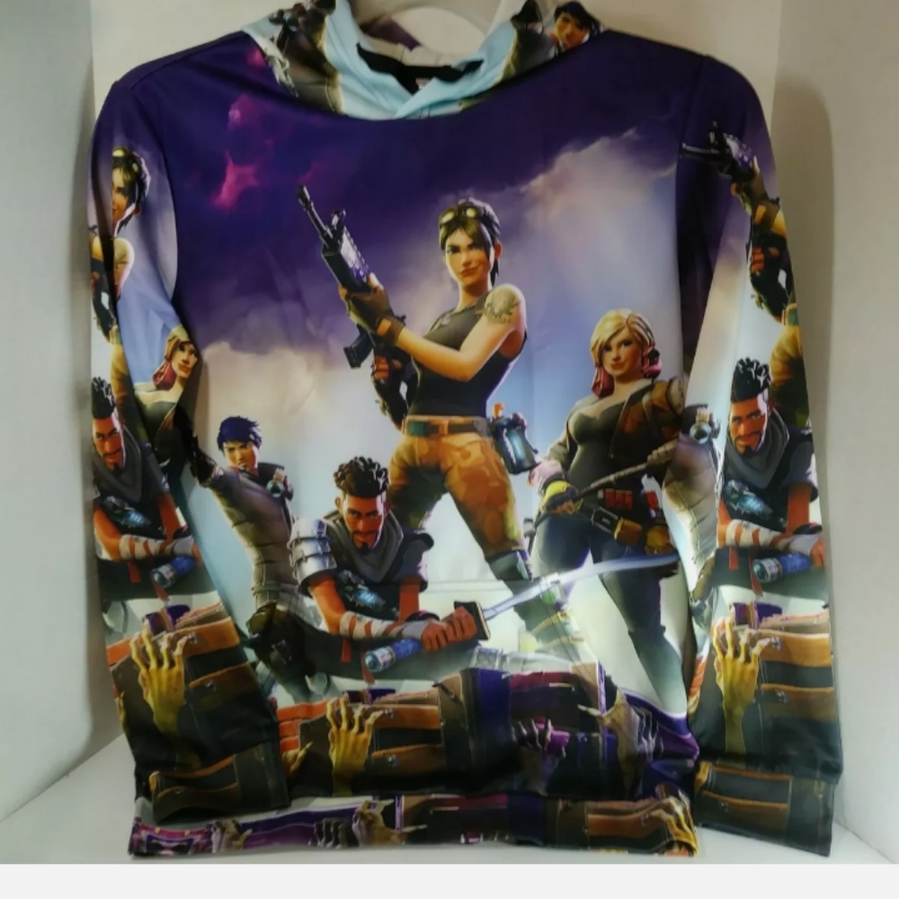 Cosplay Boy's Multicolored 3D Graphic Pullover Sz Lg Hoodie Sweatshirt Fortnite